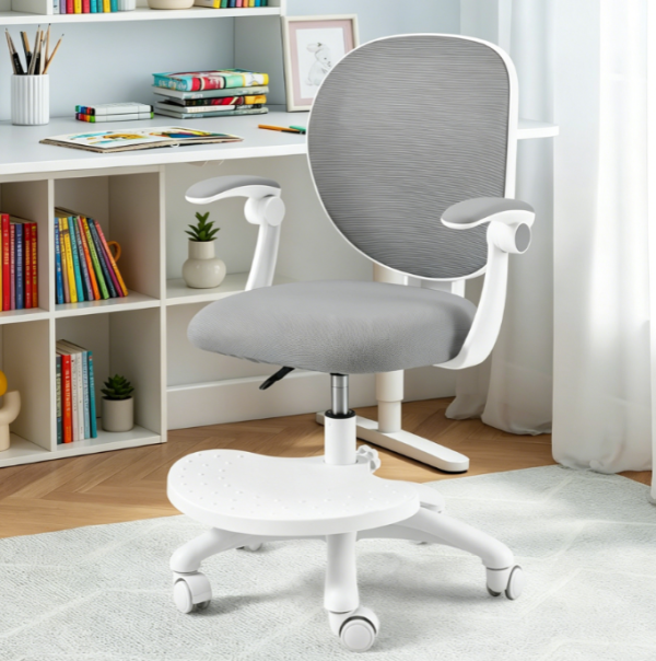 Grey Breathable Mesh Kids Study Chair with Removable Non Slip Footrest, for Ages 5 12