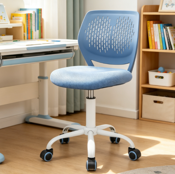Blue Low Back Swivel Mesh Study Chair for Teens, Height Adjustable